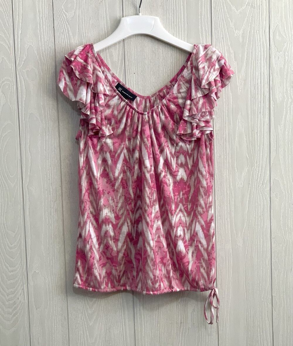 INC International Concepts Pink V-Neck Sleeveless Ruffle Top Medium